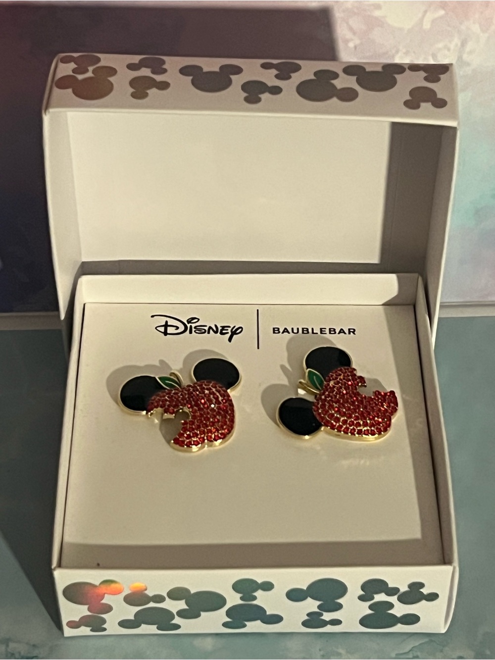 BaubleBar Red Crystal Apple Mickey Stud Earrings